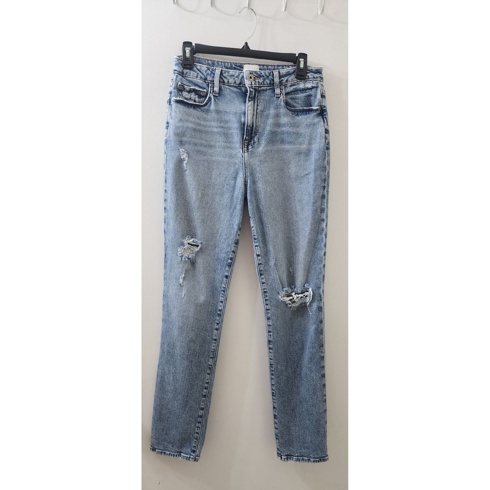 Jonathan Simkhai Standard High Rise Distressed Straight Leg Jeans Light Wash 29